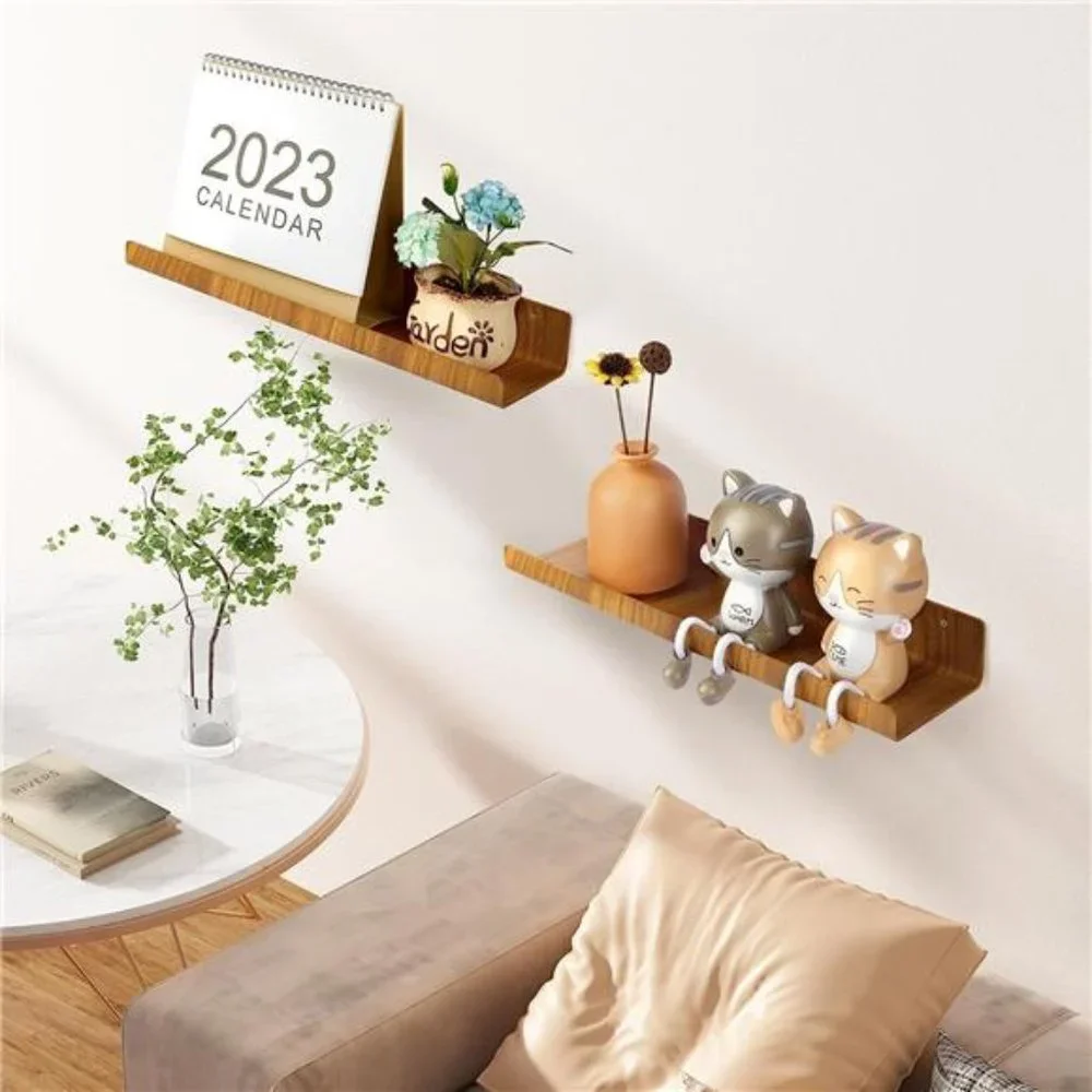 4 Wood Grain Acrylic Shelves for Wall Storage, 15